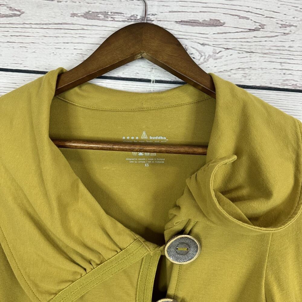 Neon Buddha Cardigan‎ Sweatshirt Womens XS Mustard Yellow Oversized Buttons Art - Picture 3 of 12